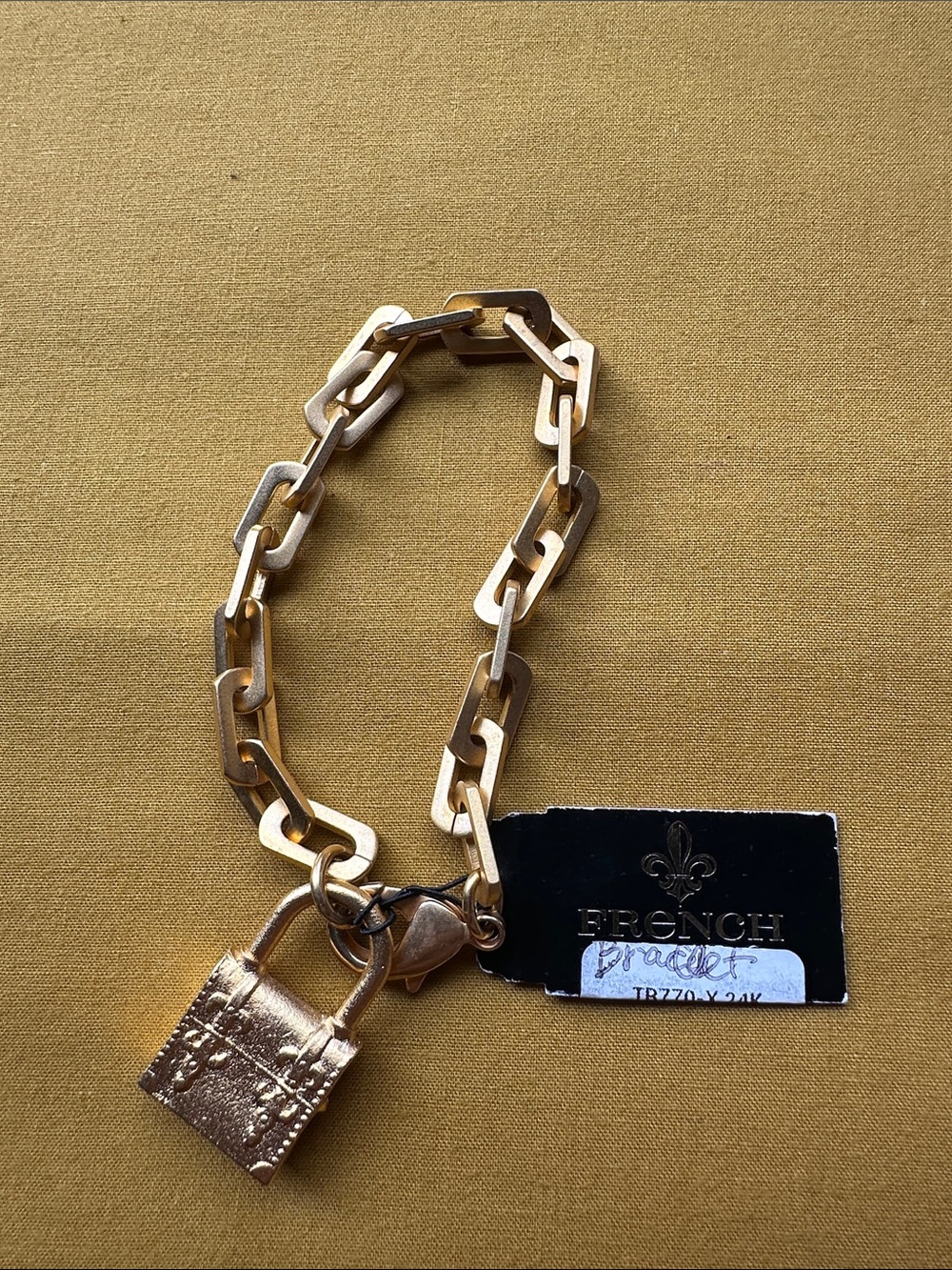French Kande Gold Padlock Link Bracelet